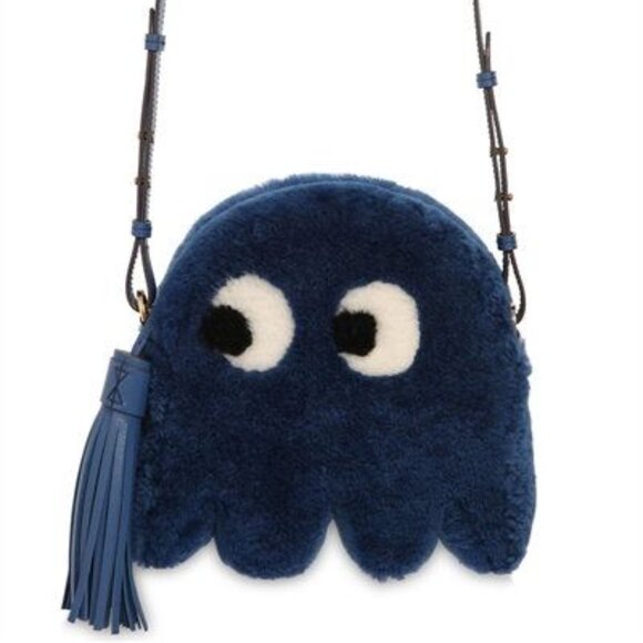 RARE✨ Anya Hindmarch Pac-Man Ghost Crossbody Bag Shearling Blue - Picture 2 of 3